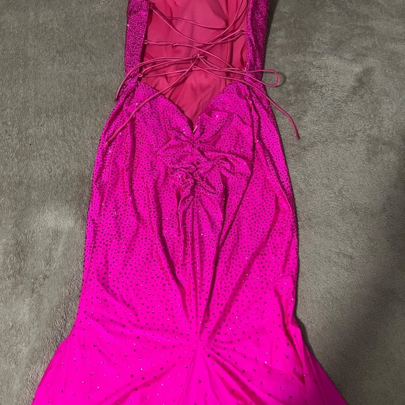 Hot pink bedazzled strappy back corset with butt scrunch- prom or pageant dress - Picture 6 of 7